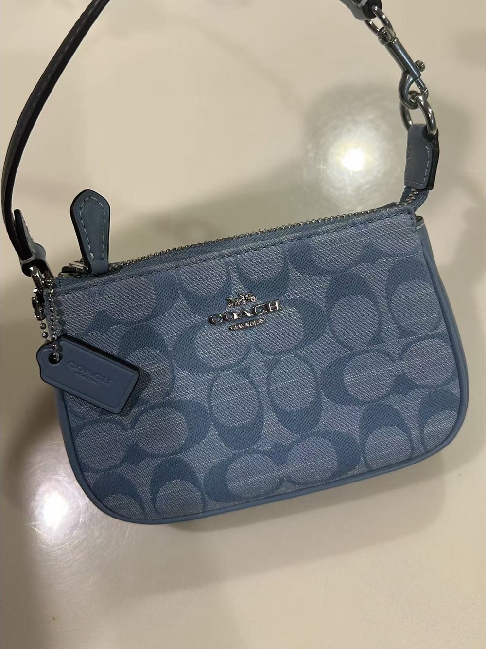Coach Light Blue Signature Mini Wristlet